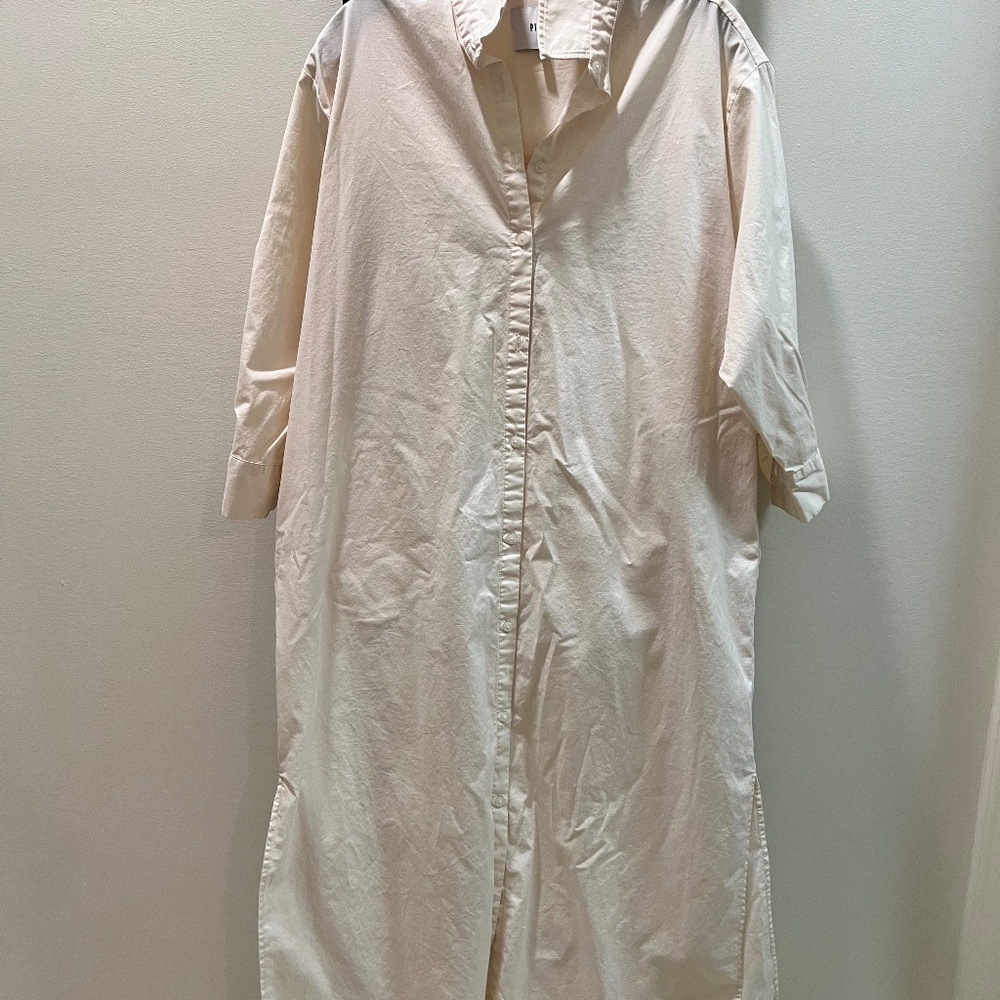 Pistola Sloane oversized button down maxi shirt dress in sand shell XS